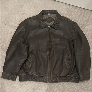 Vintage Men's Dark Brown Leather Bomber Jacket